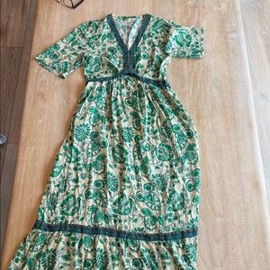 Green Floral Maxi Dress with V-Neck